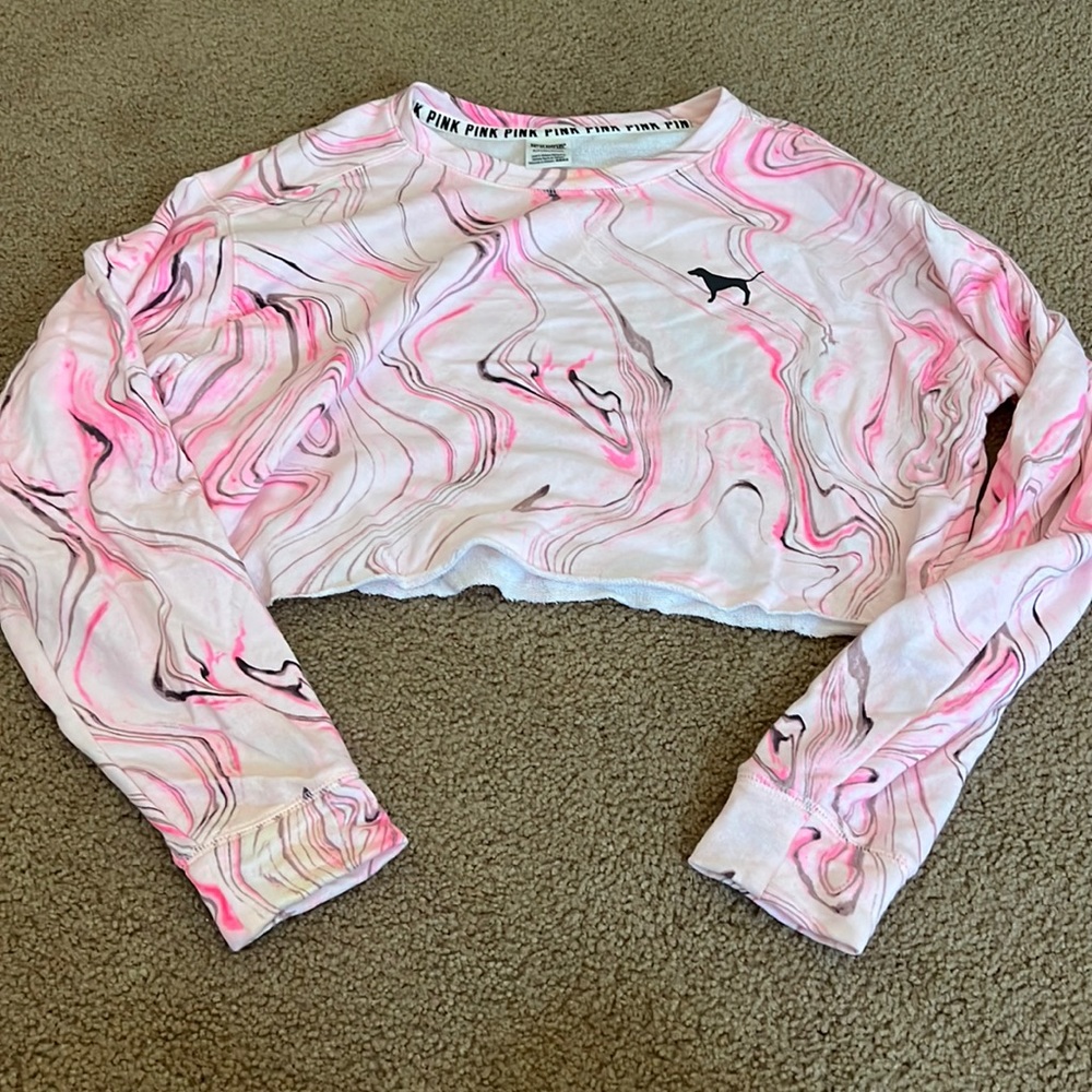 VS Pink Tie Dye Cropped Sweatshirt